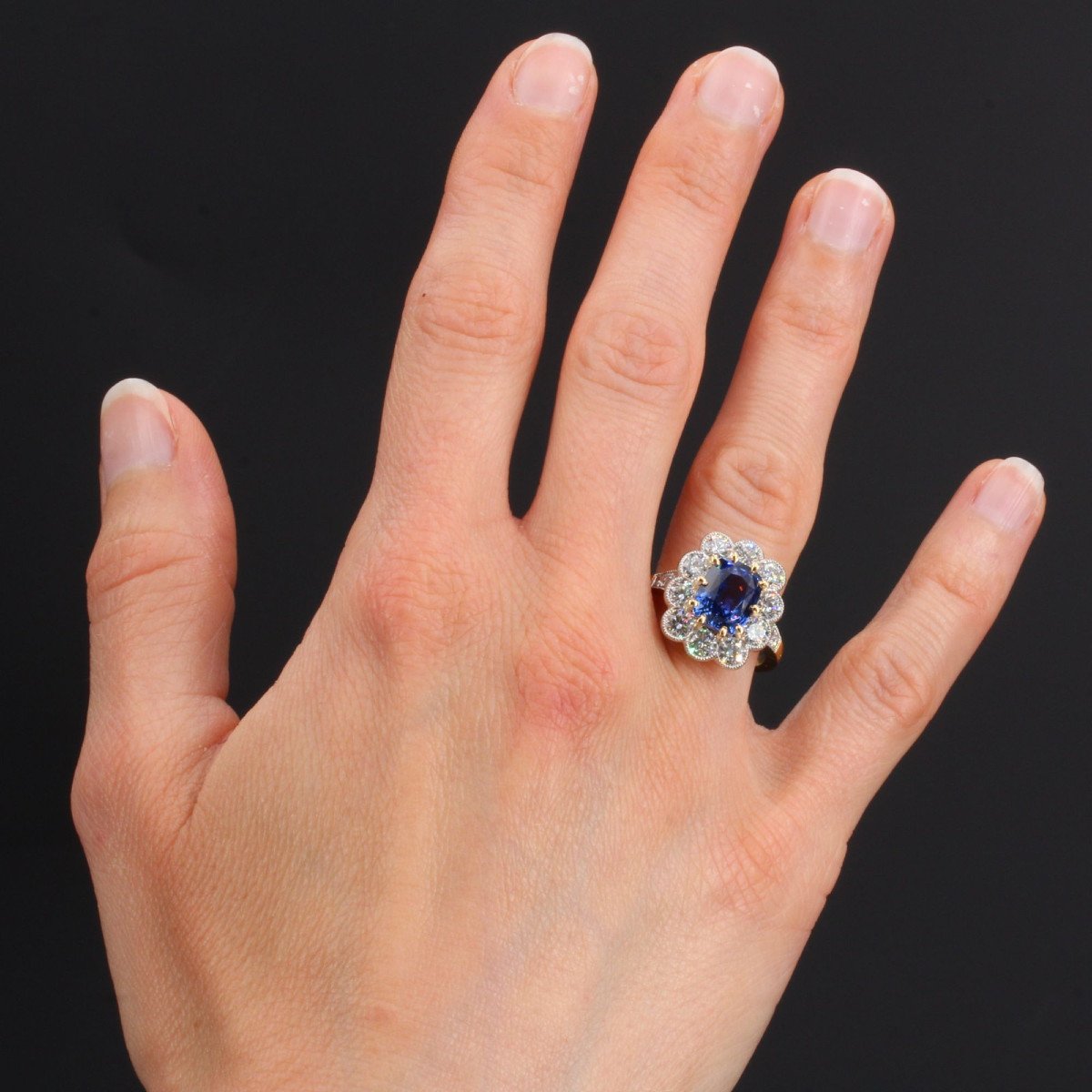 Sapphire Diamonds Pompadour Ring-photo-2