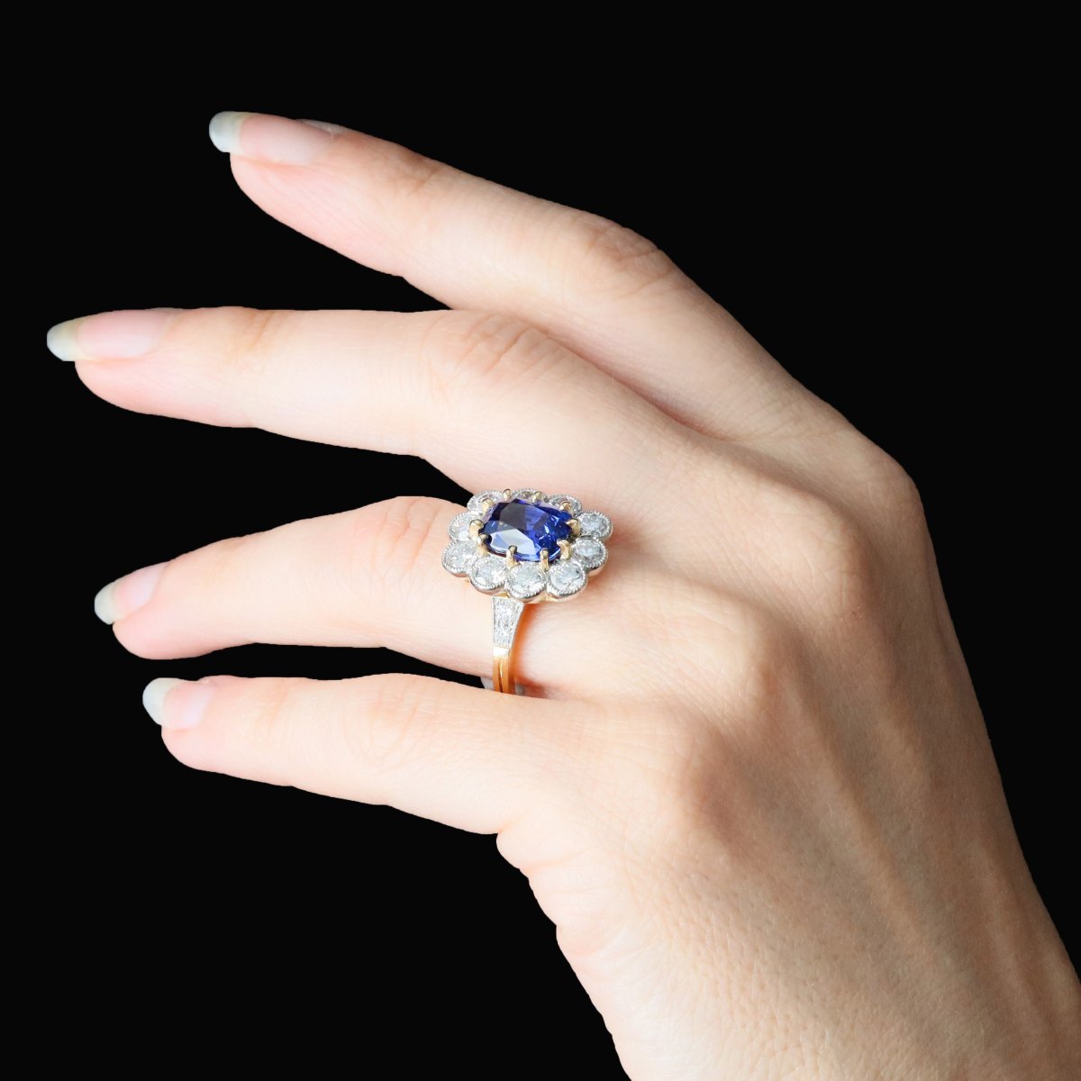 Sapphire Diamonds Pompadour Ring-photo-5