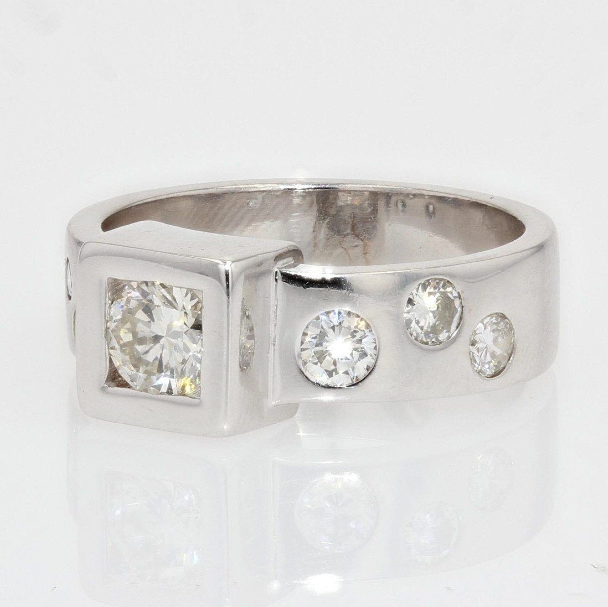 Bague Moderniste Diamants Or Blanc-photo-2