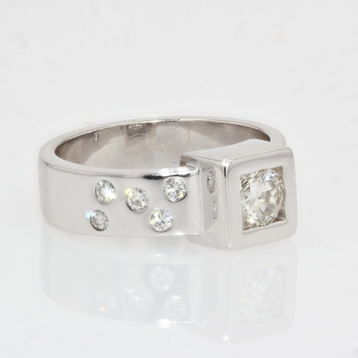 Bague Moderniste Diamants Or Blanc-photo-3