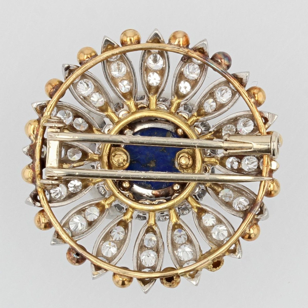 Old Lapis Lazuli And Diamonds Brooch-photo-4