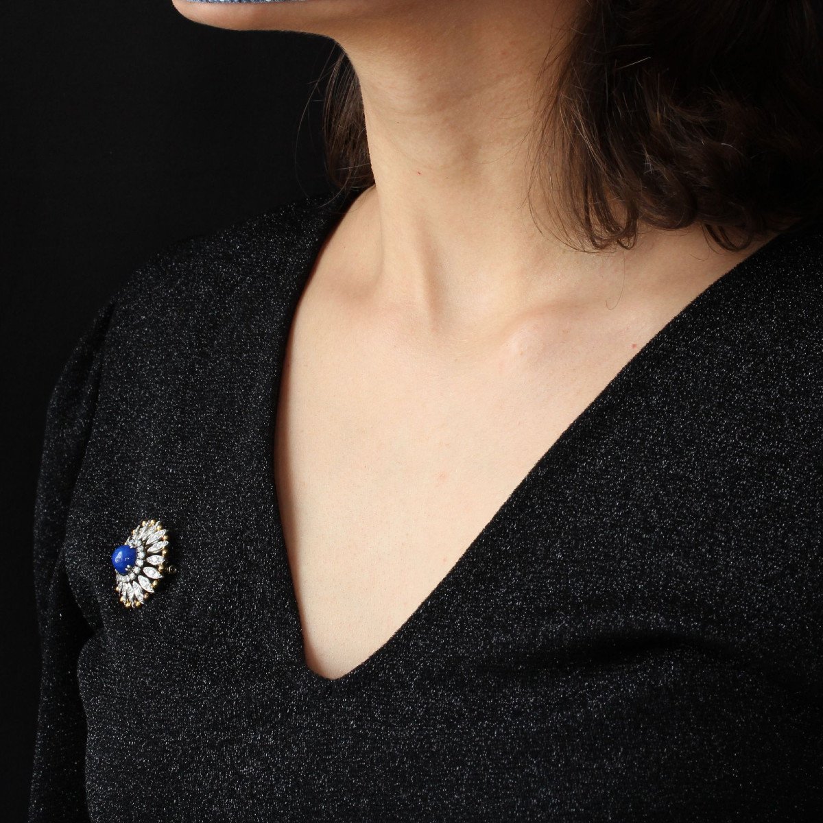 Broche Ancienne Lapis Lazuli Et Diamants-photo-4