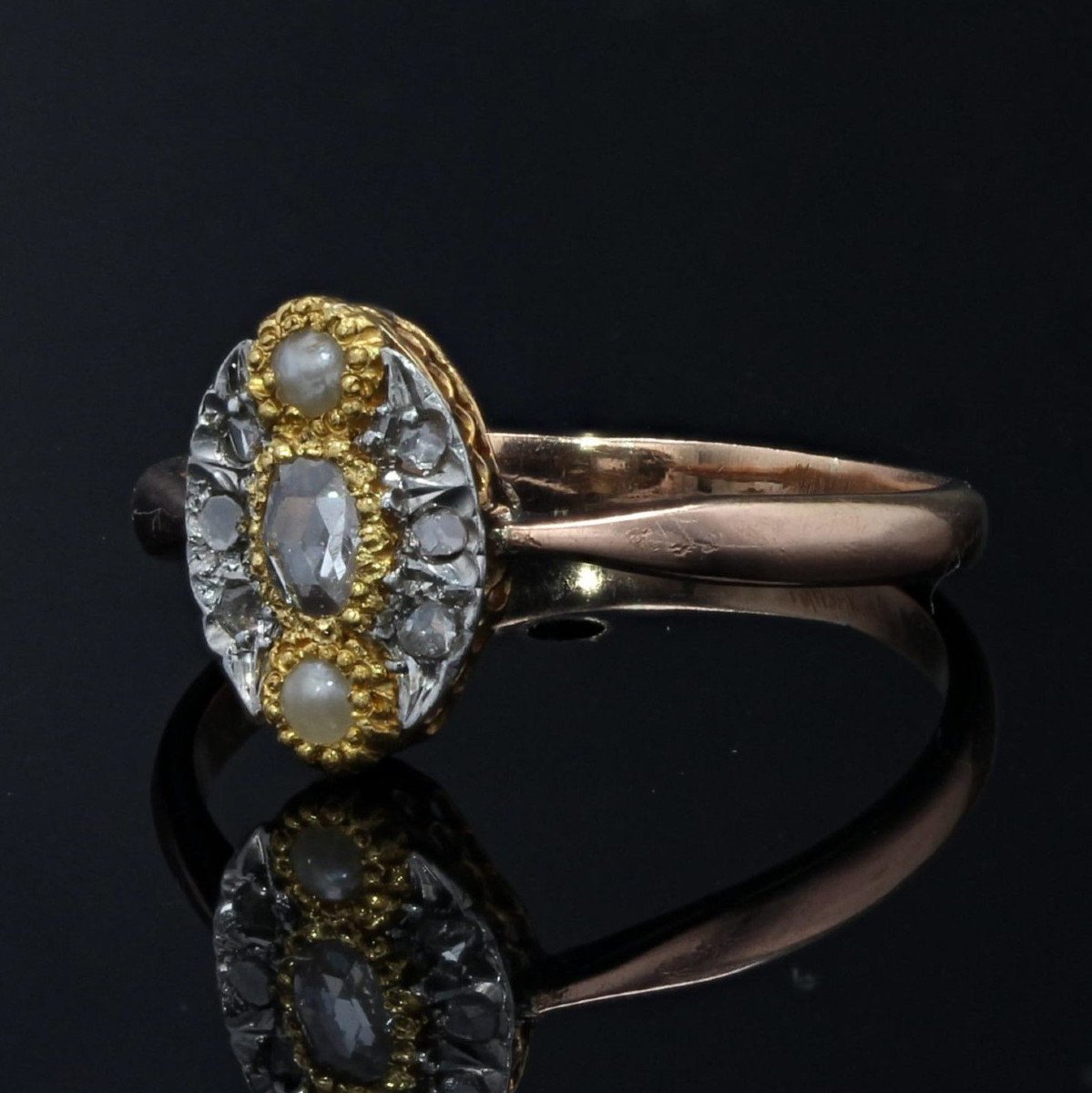 Bague Marquise Perles Fines Et Diamants Ancienne-photo-4