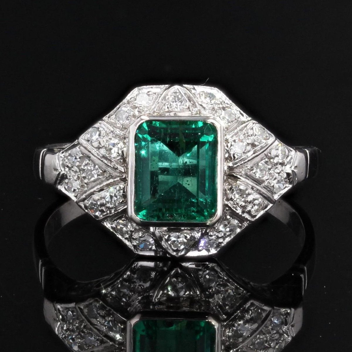 Emerald And Diamond Art Deco Ring-photo-3