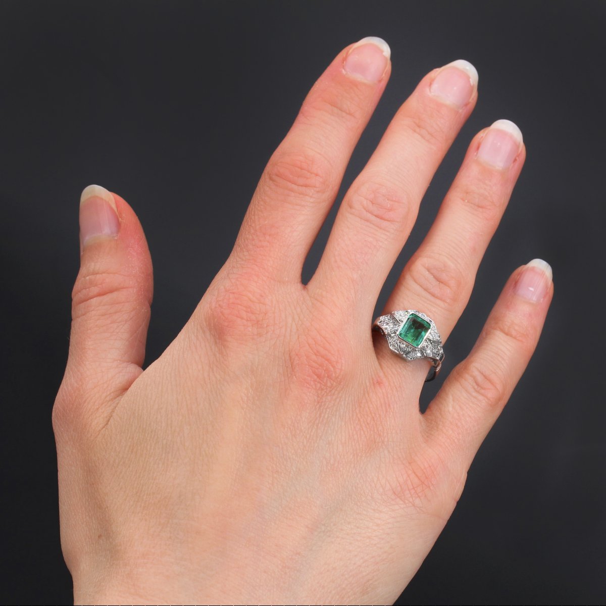 Emerald And Diamond Art Deco Ring-photo-2