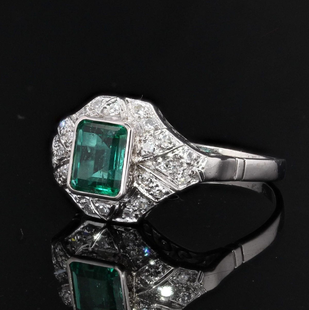 Emerald And Diamond Art Deco Ring-photo-1