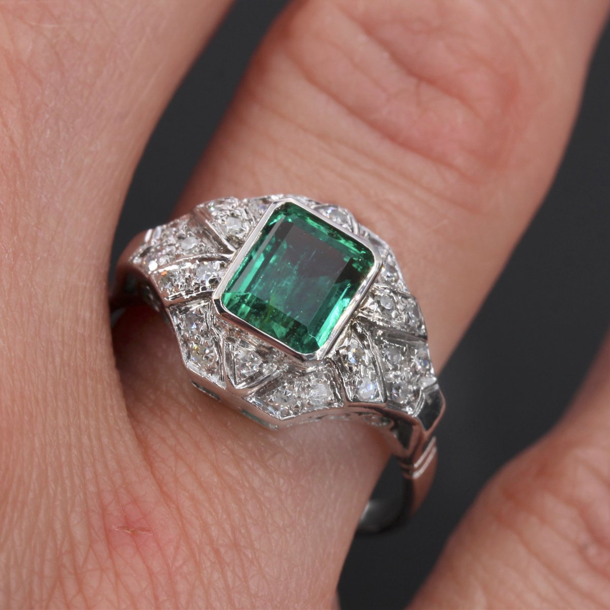 Emerald And Diamond Art Deco Ring-photo-3