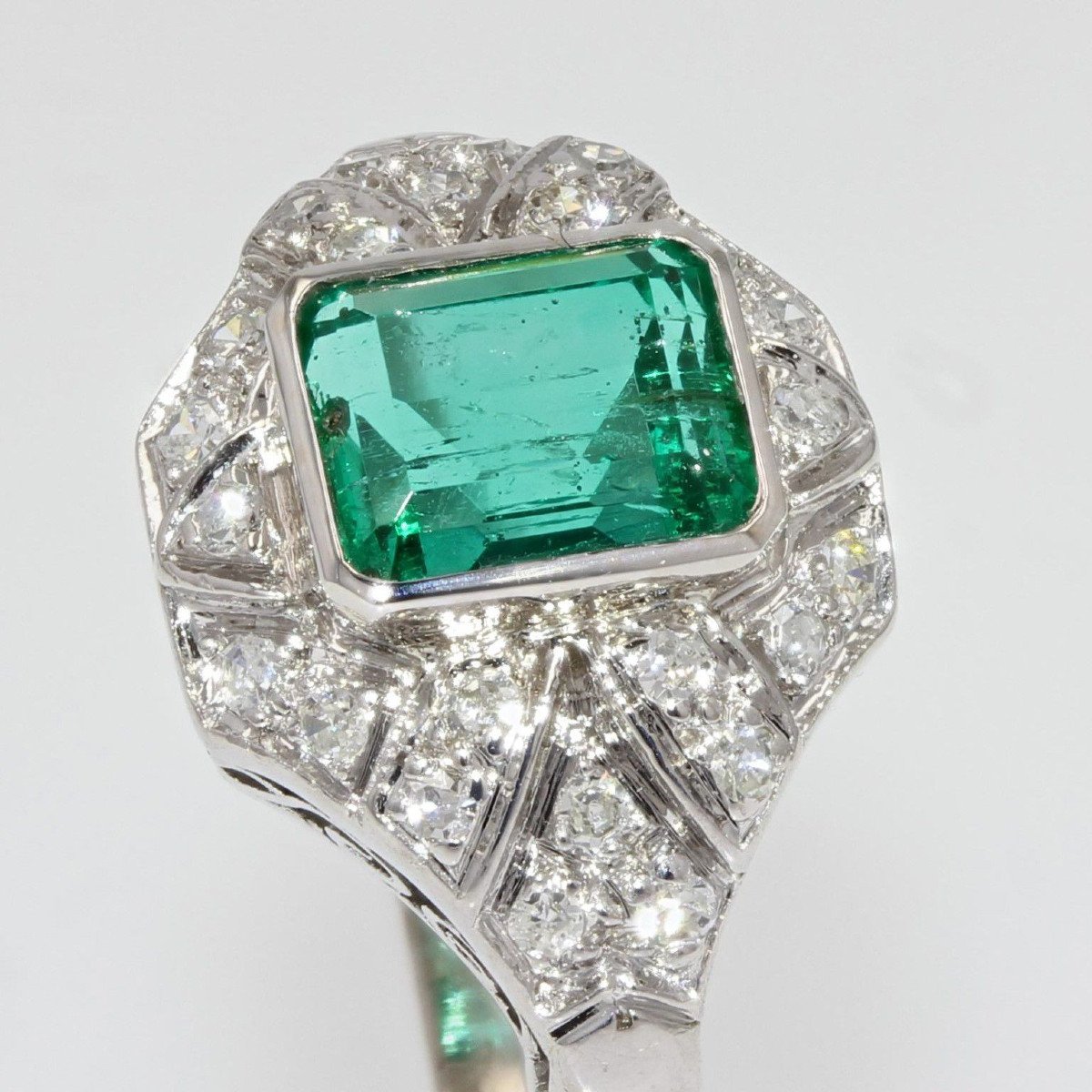 Emerald And Diamond Art Deco Ring-photo-5