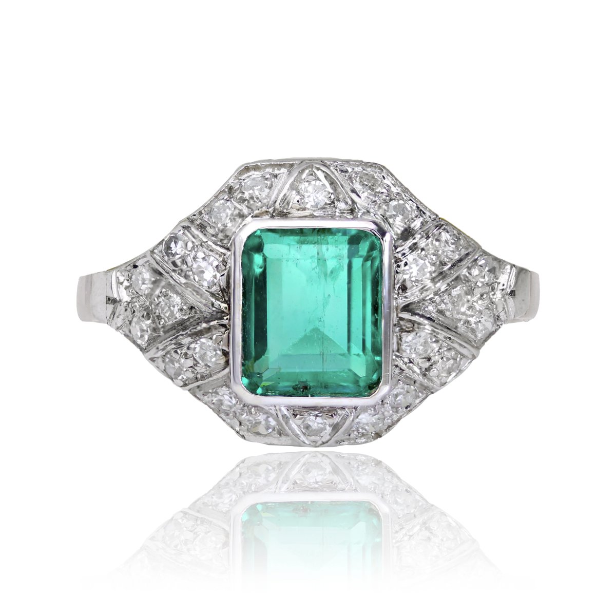 Emerald And Diamond Art Deco Ring