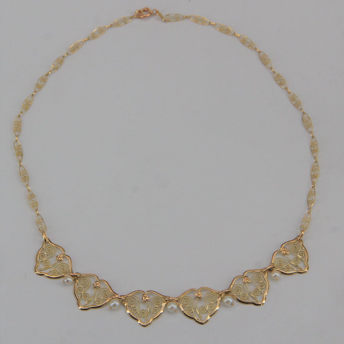 Antique Drapery Necklace In Gold And Cultured Pearls-photo-2