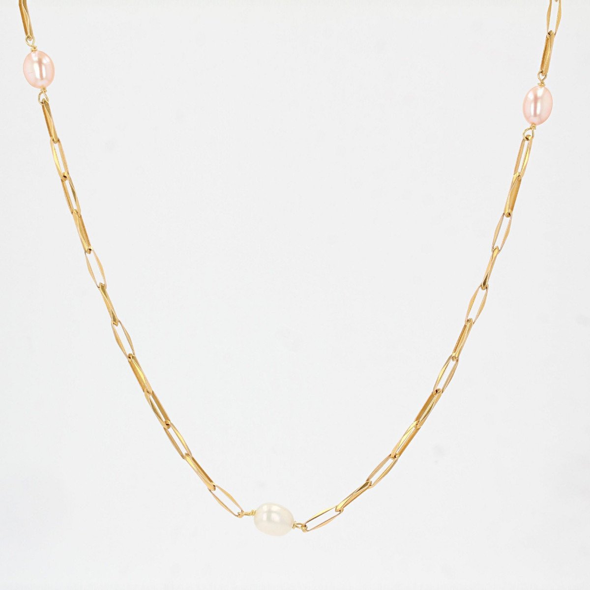 White And Pink Pearls Gold Necklace-photo-4