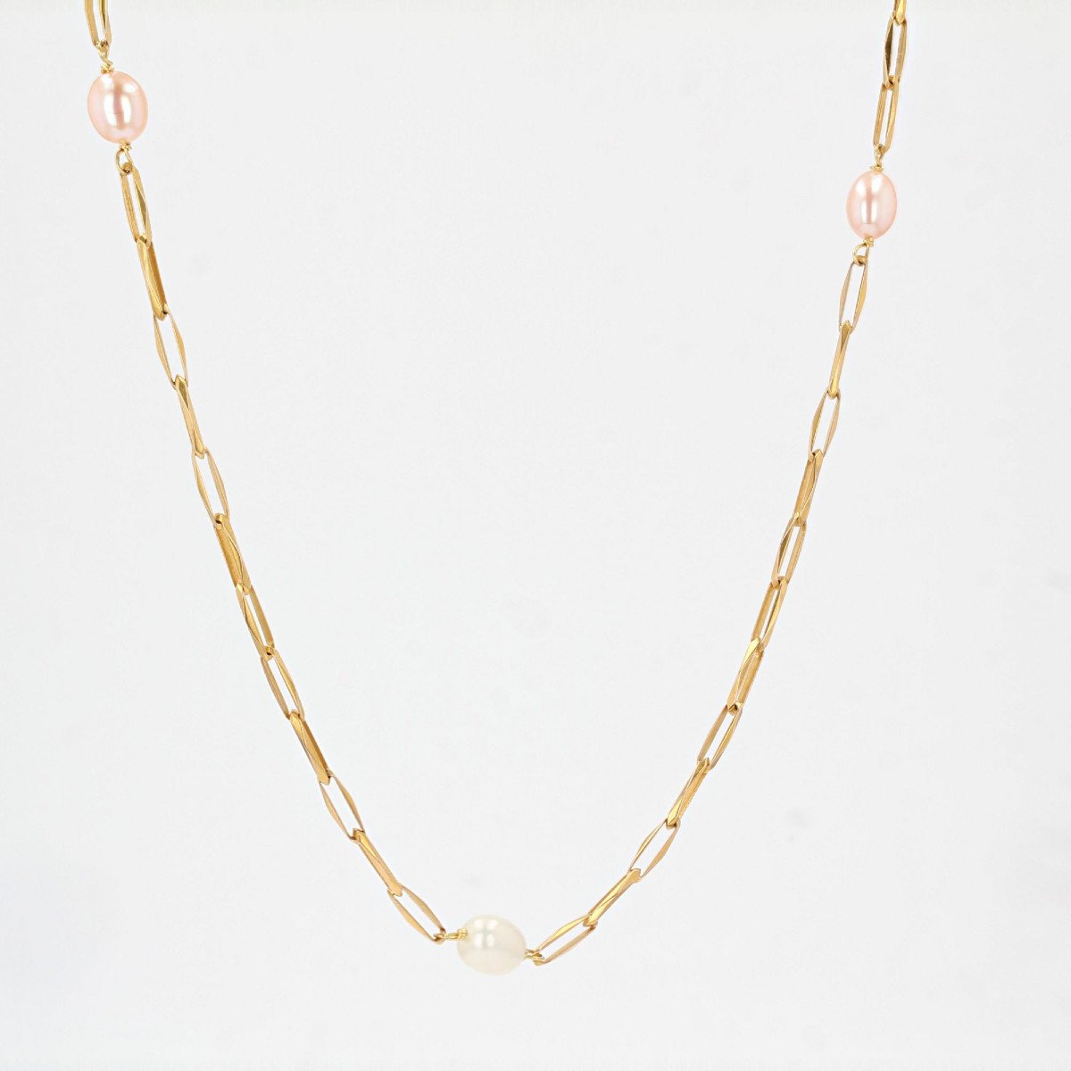 White And Pink Pearls Gold Necklace-photo-2