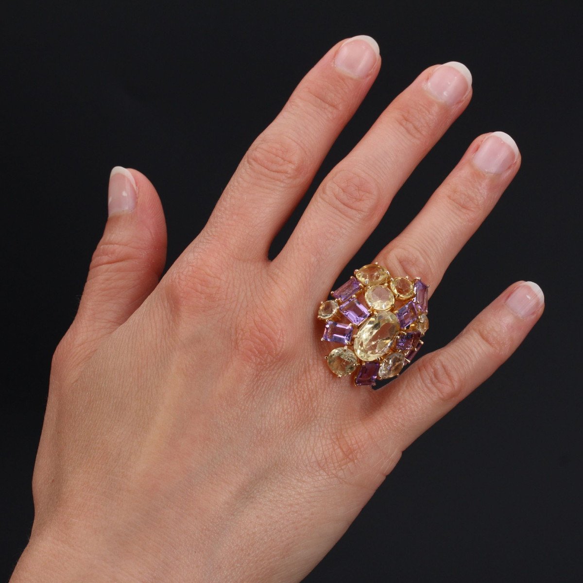 Amethysts And Citrines Ring In Gold-photo-2