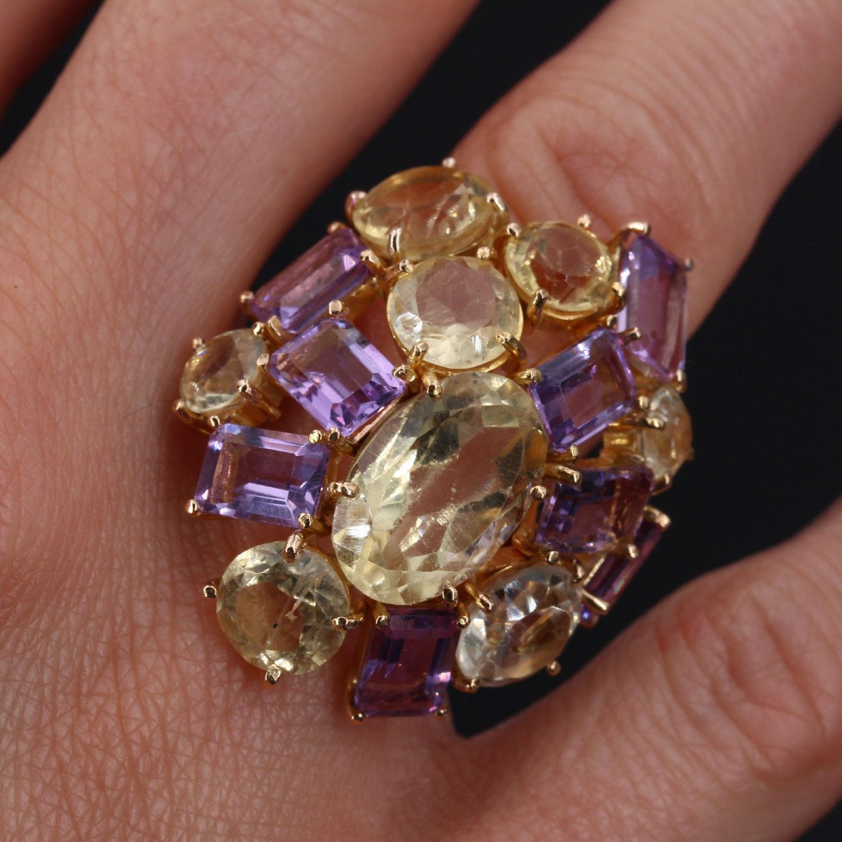 Amethysts And Citrines Ring In Gold-photo-1