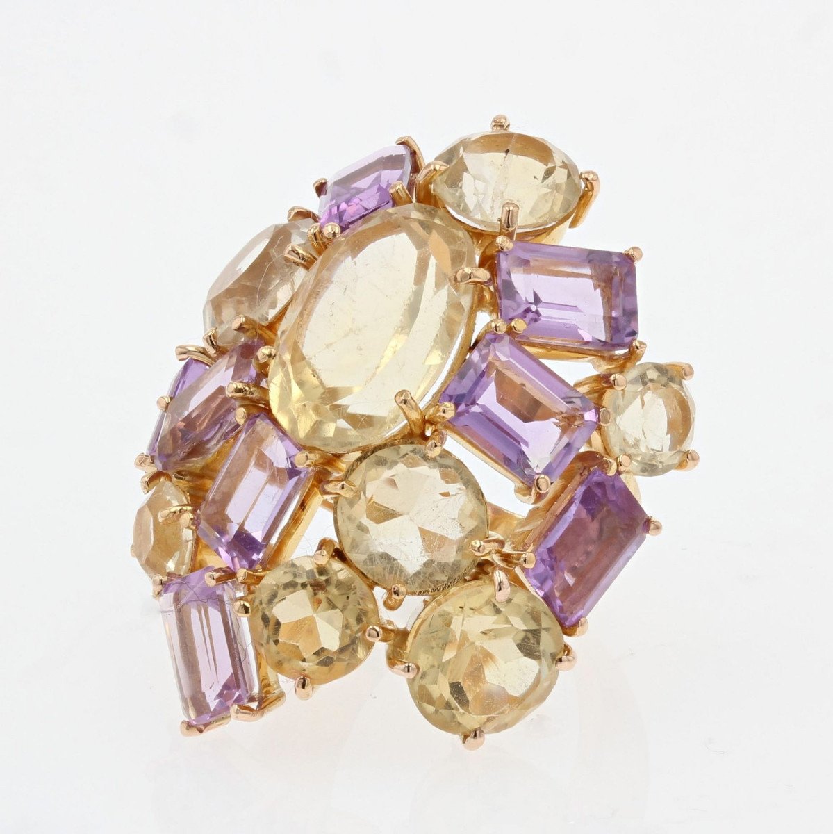 Amethysts And Citrines Ring In Gold-photo-2