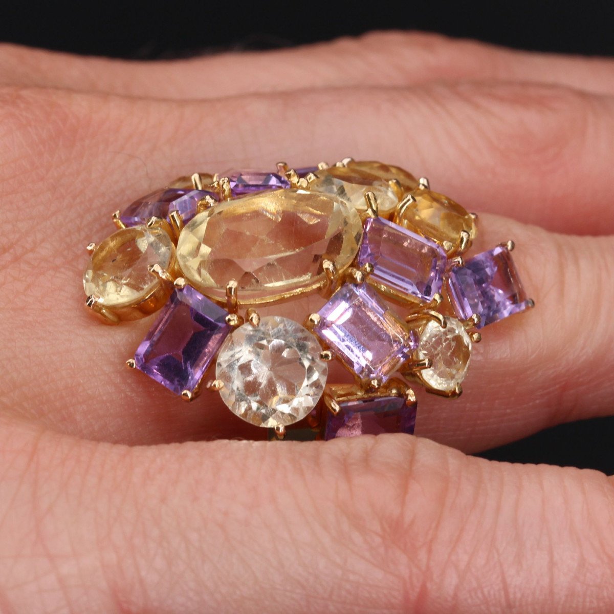 Amethysts And Citrines Ring In Gold-photo-5