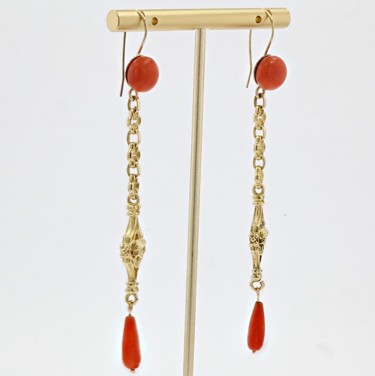 Antique Coral And Gold Drop Earrings-photo-3