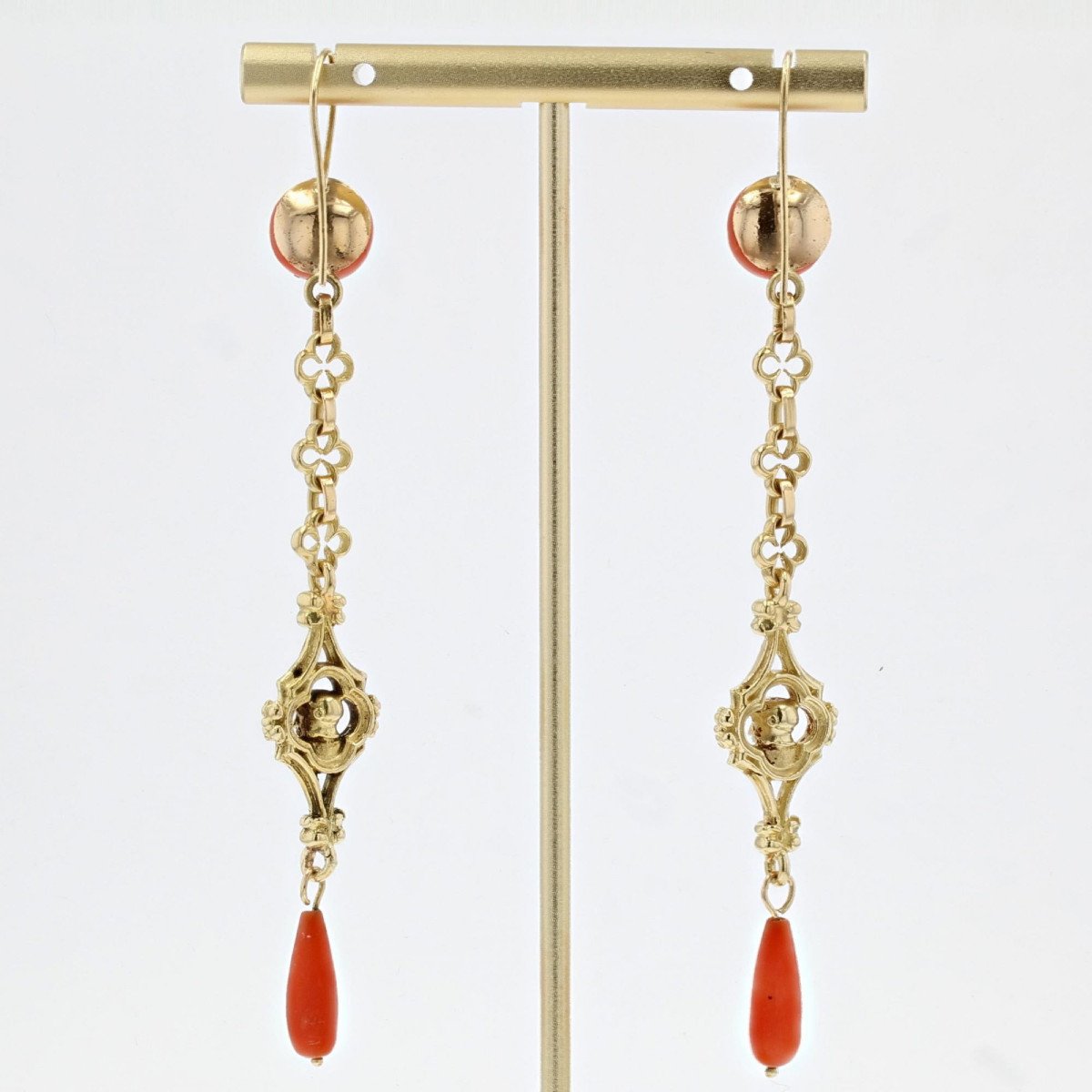 Antique Coral And Gold Drop Earrings-photo-5