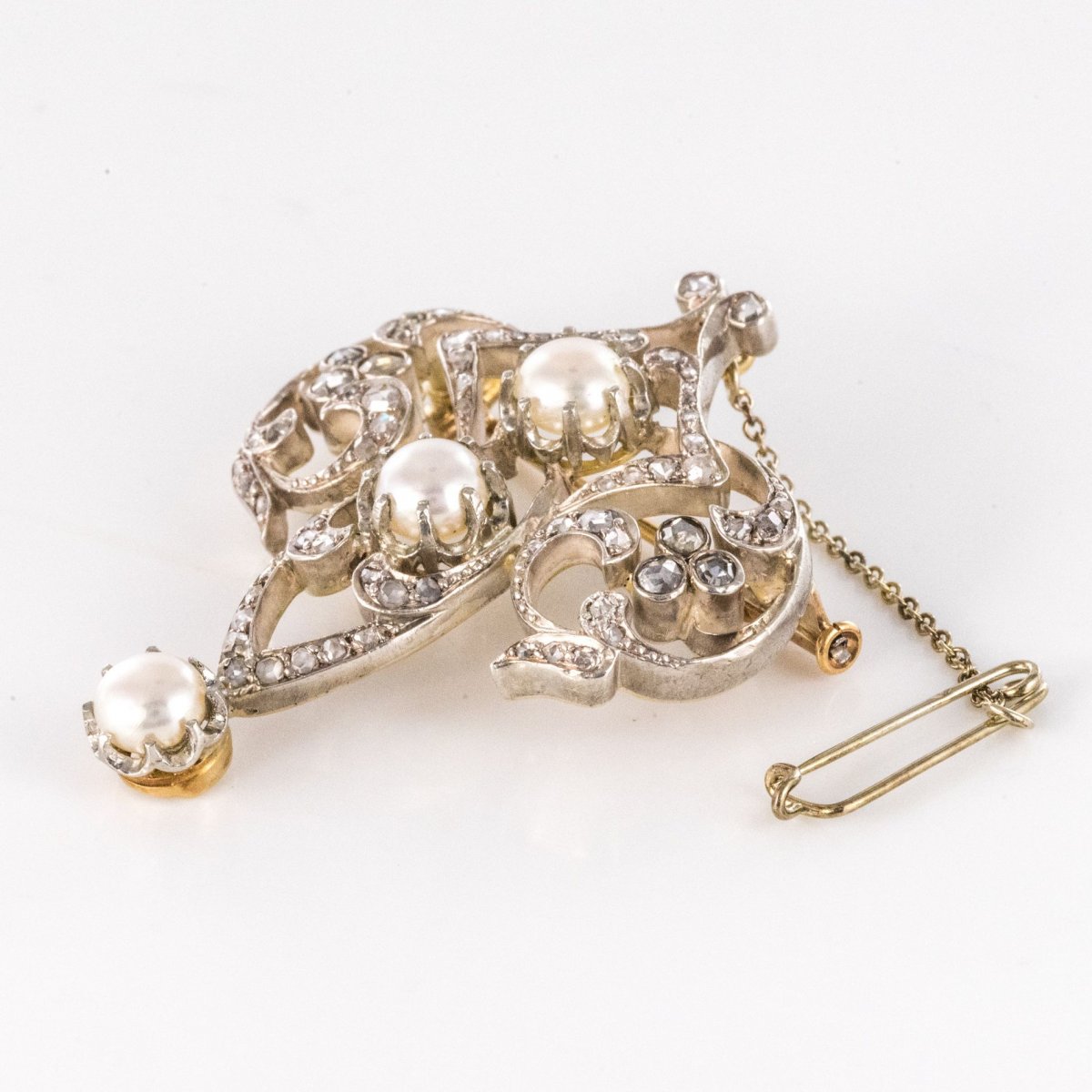 Broche Ancienne Perles Et Diamants-photo-3
