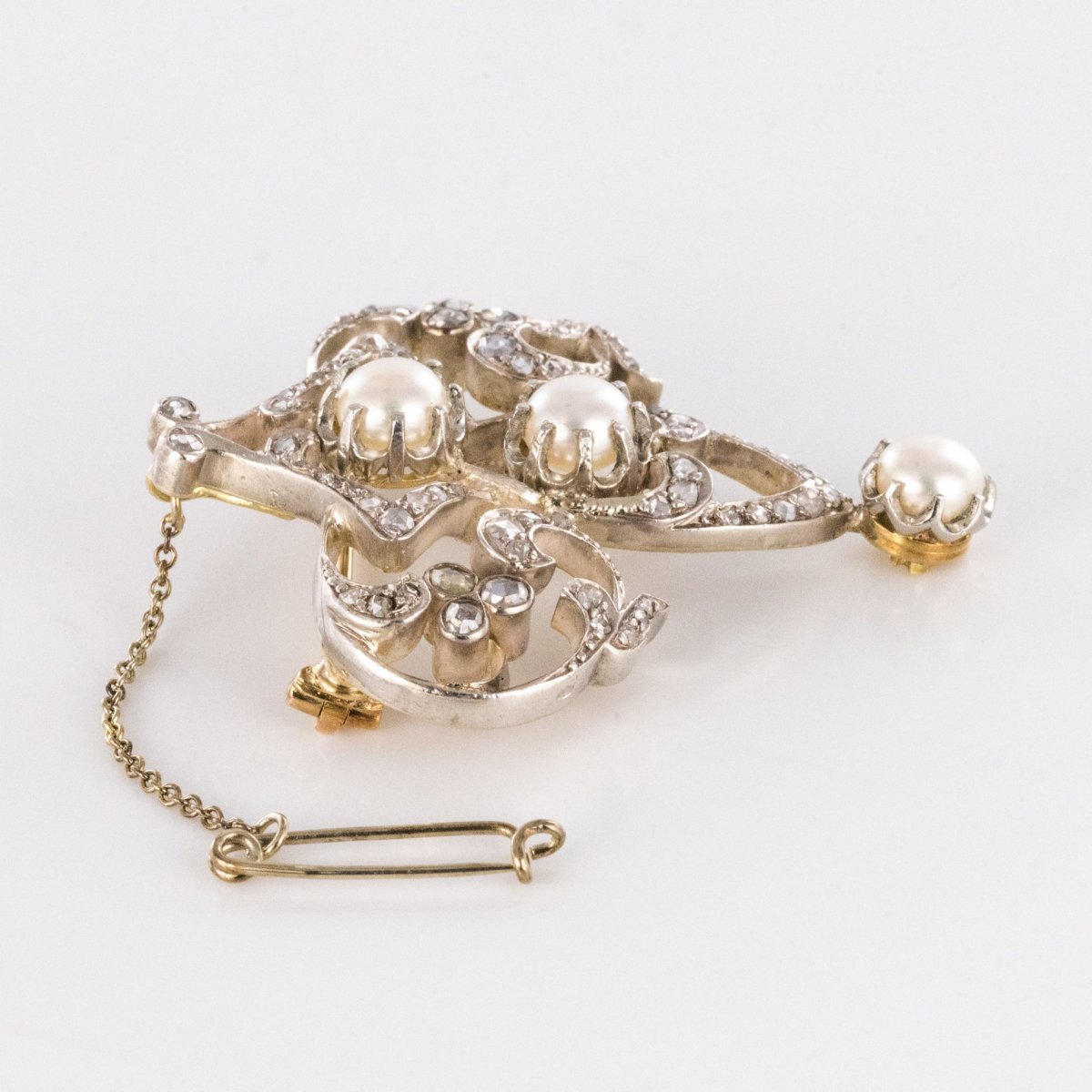 Broche Ancienne Perles Et Diamants-photo-2