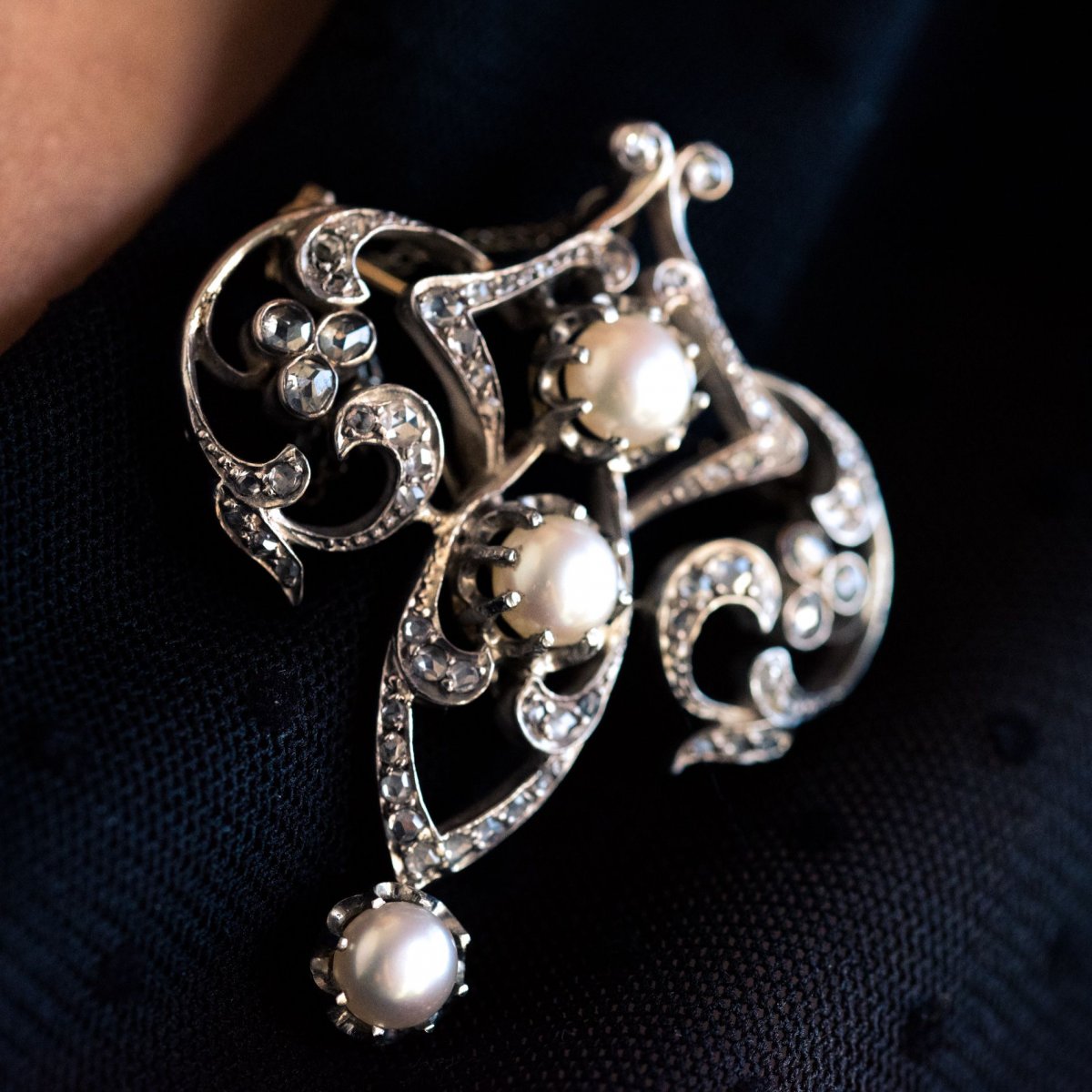 Broche Ancienne Perles Et Diamants-photo-4