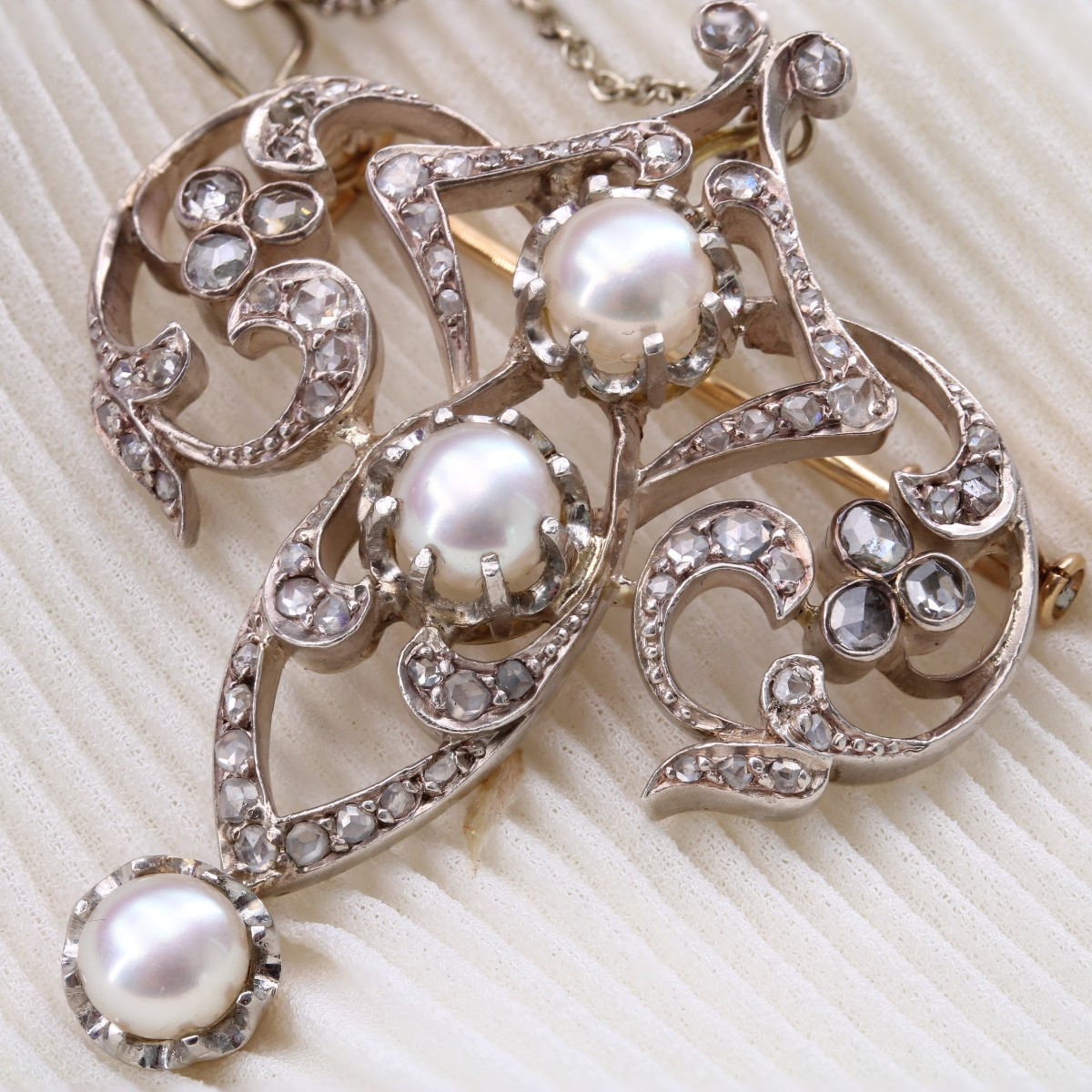 Broche Ancienne Perles Et Diamants-photo-7