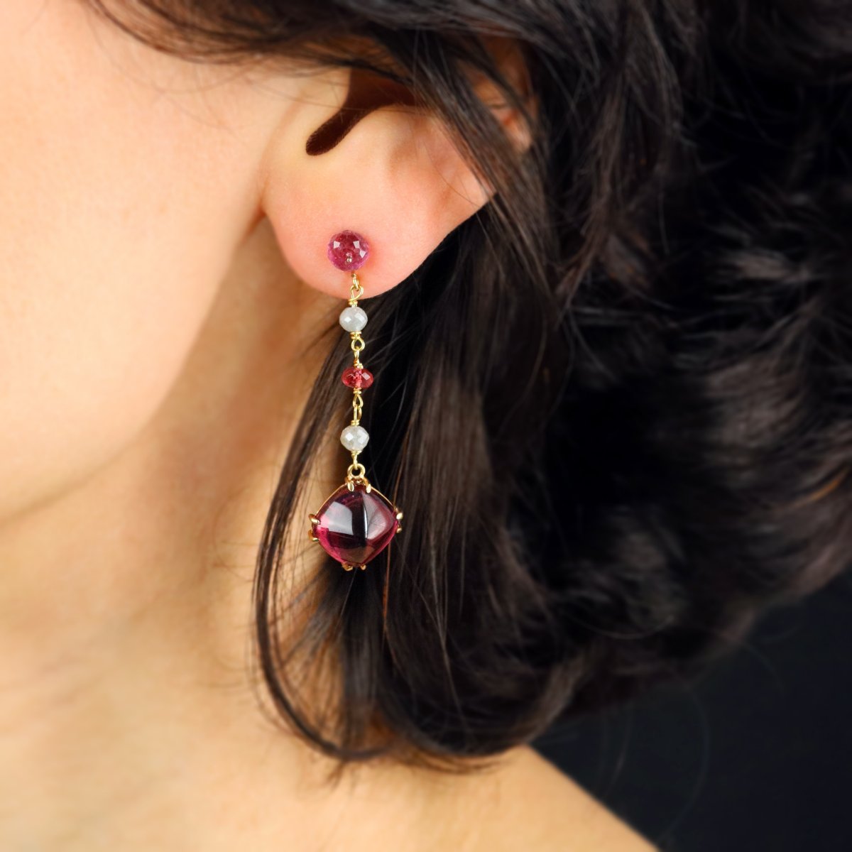 Pendants d'Oreilles Tourmalines Spinelles Et Diamants-photo-4