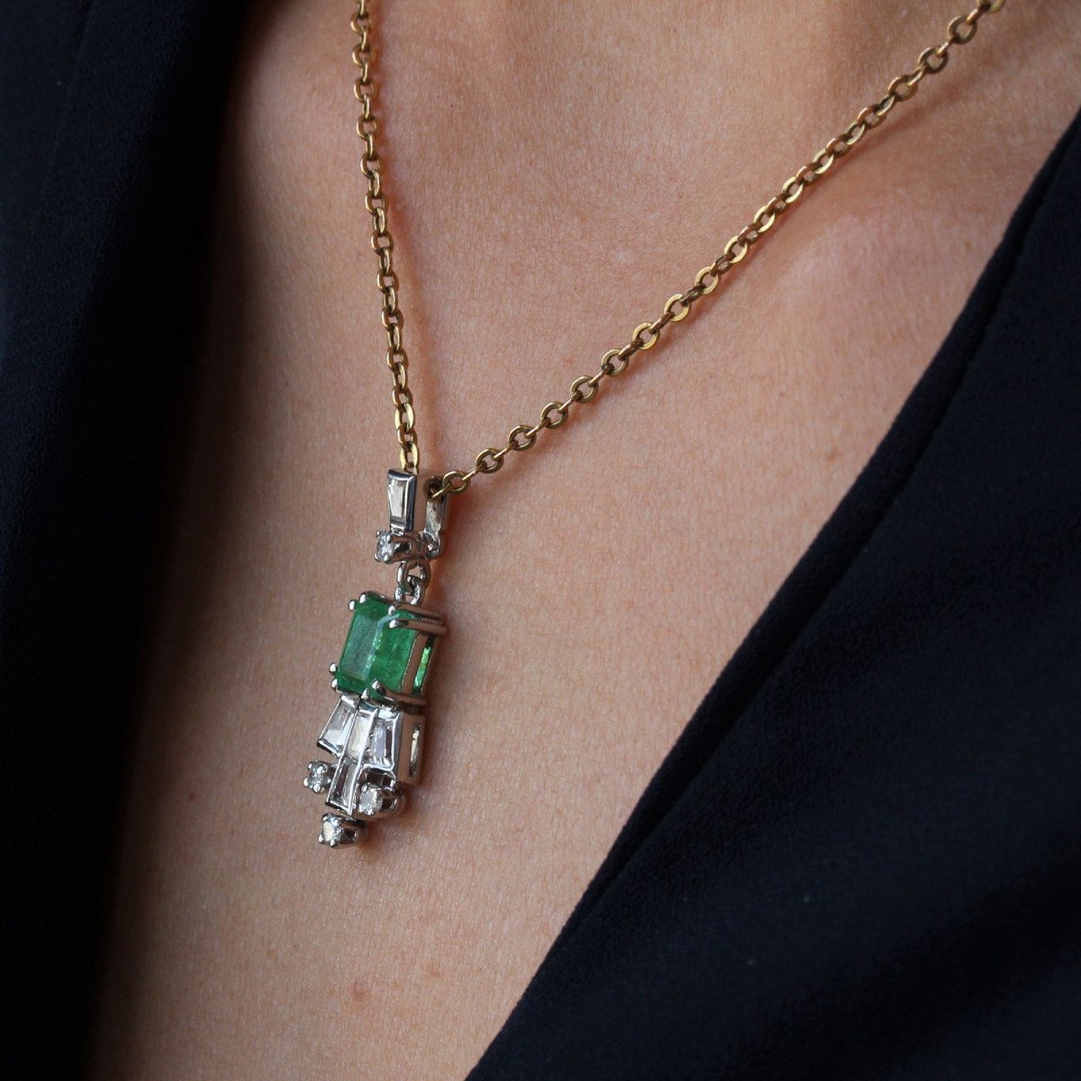Vintage Diamond Emerald Pendant-photo-2