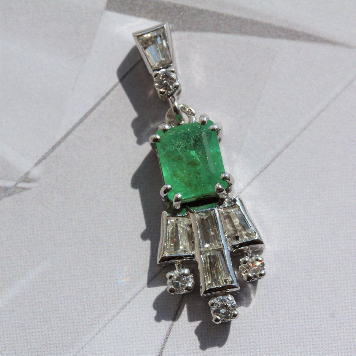 Pendentif émeraude Diamants Vintage-photo-5