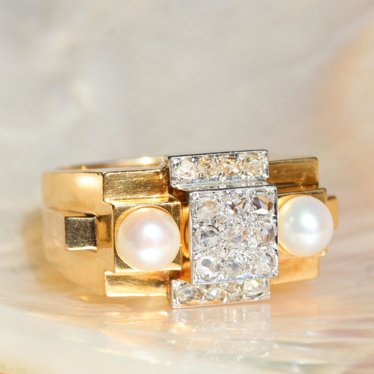 Bague Tank Diamants Perles Fines-photo-2