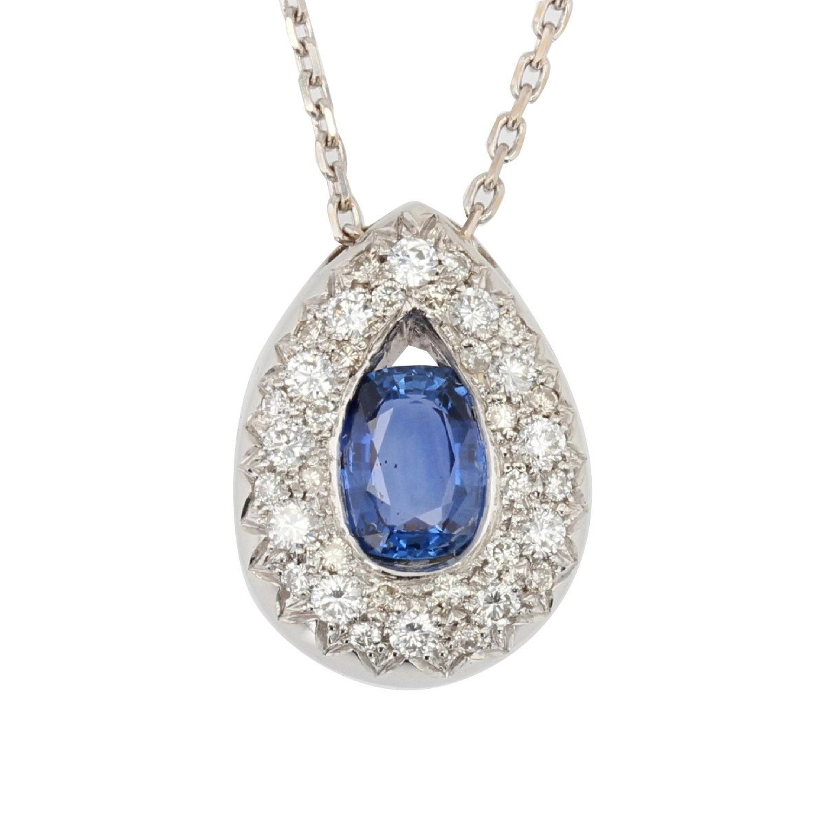 Drop Sapphire Diamond Pendant And Its Chain