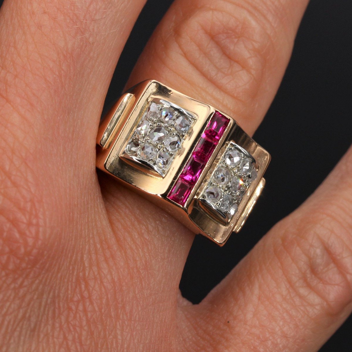 Calibrated Diamond And Ruby Tank Ring-photo-1