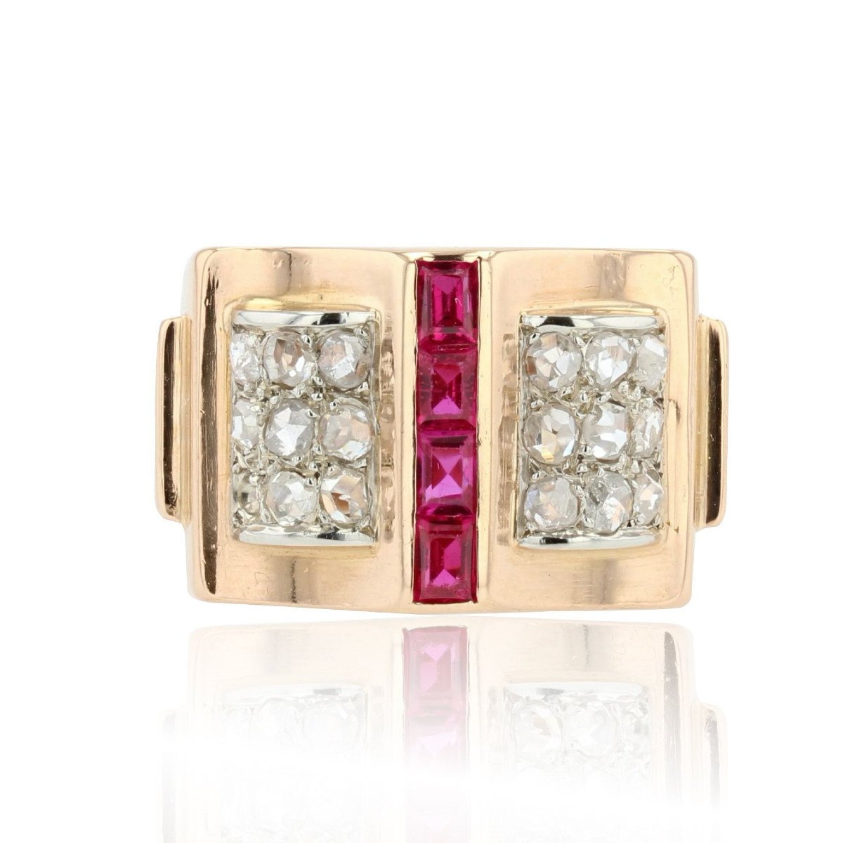 Calibrated Diamond And Ruby Tank Ring