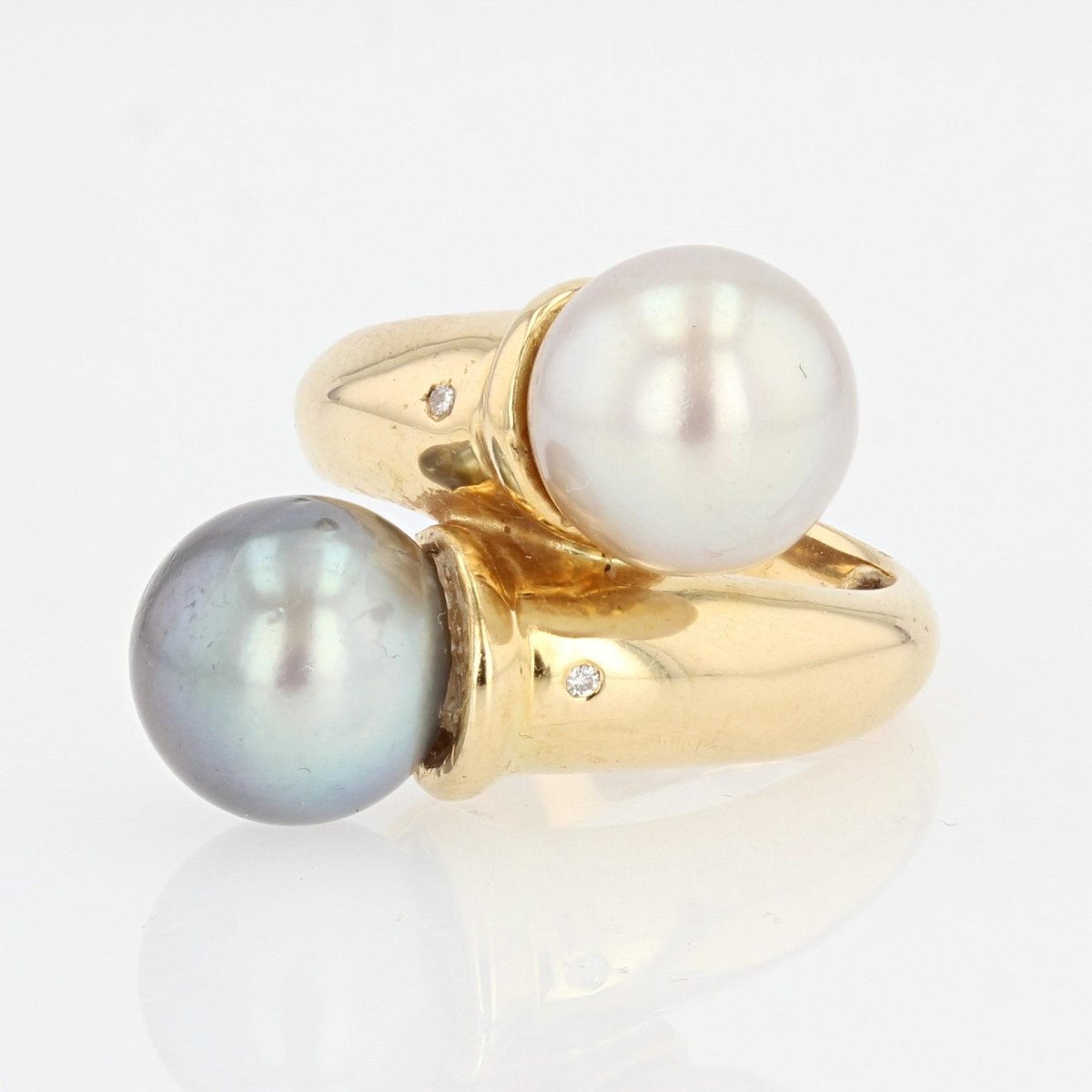 White Pearl And Gray Pearl Diamond Duo Ring-photo-2