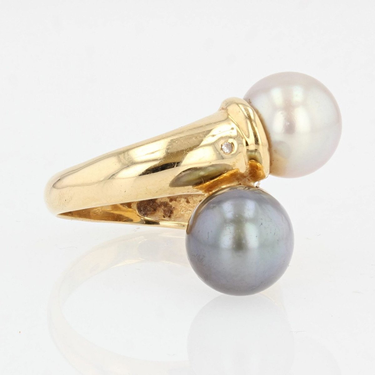 White Pearl And Gray Pearl Diamond Duo Ring-photo-5