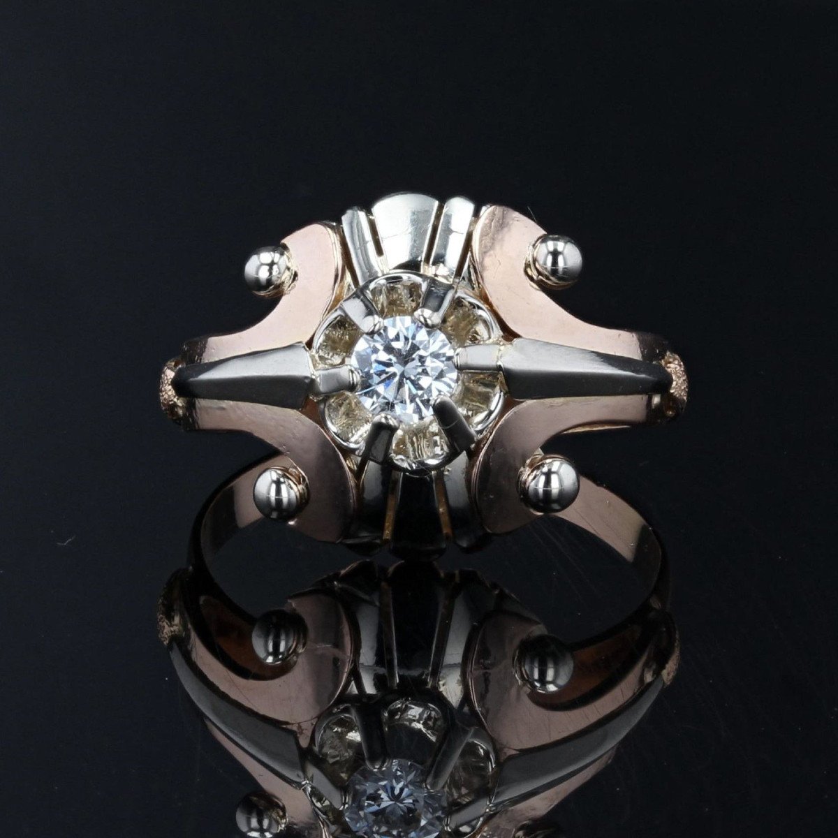 Vintage Ring Rose Gold White Gold Diamond-photo-3