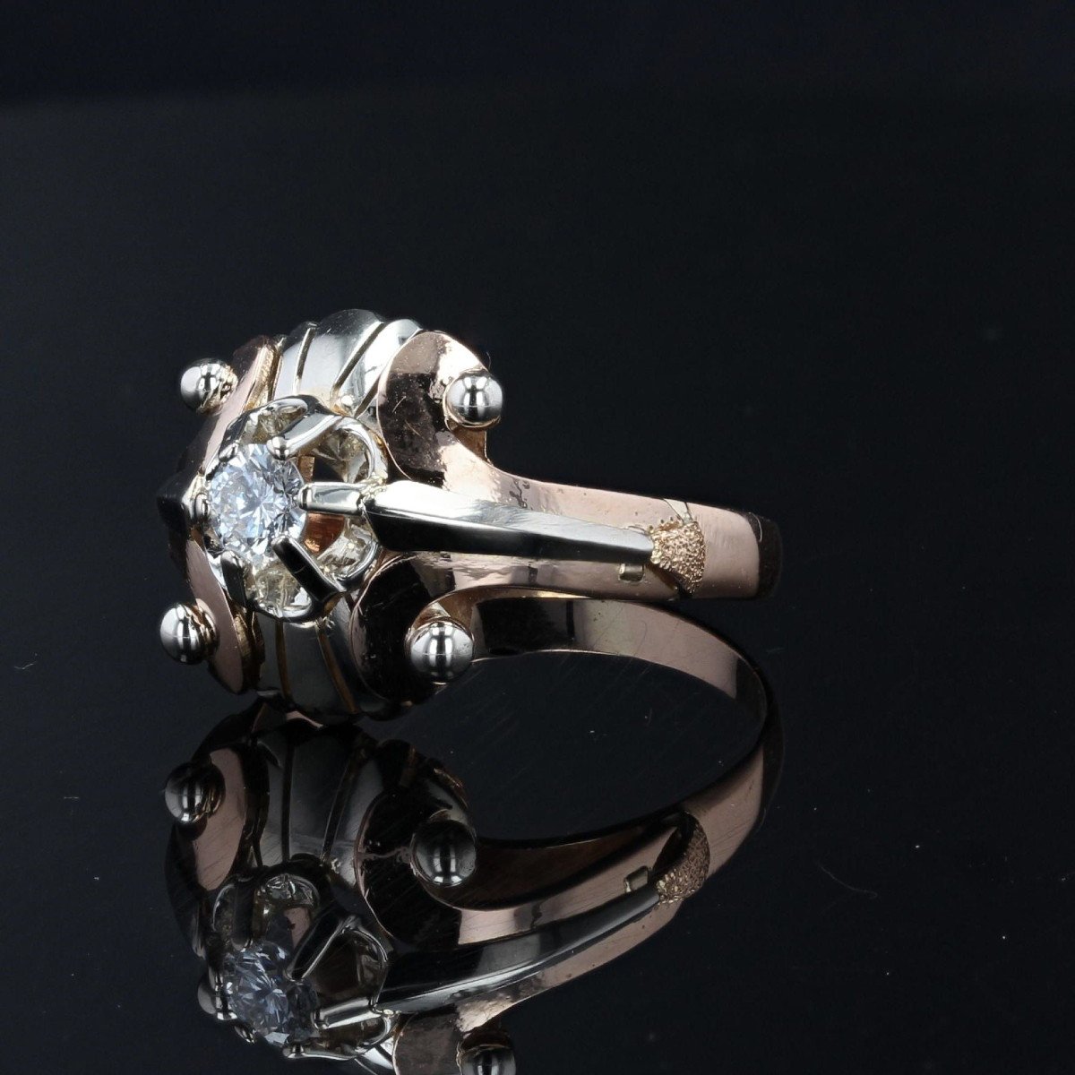 Vintage Ring Rose Gold White Gold Diamond-photo-4