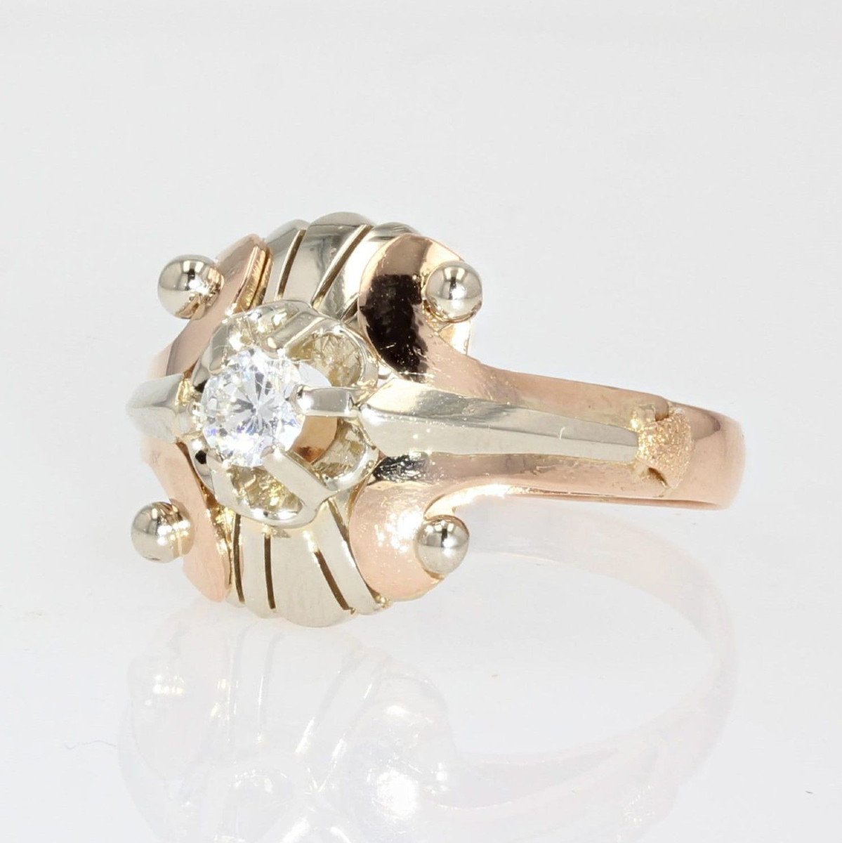 Vintage Ring Rose Gold White Gold Diamond-photo-2
