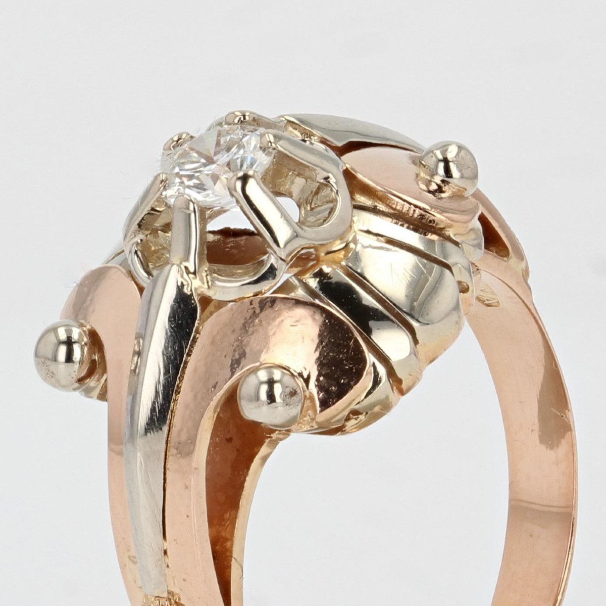 Vintage Ring Rose Gold White Gold Diamond-photo-3