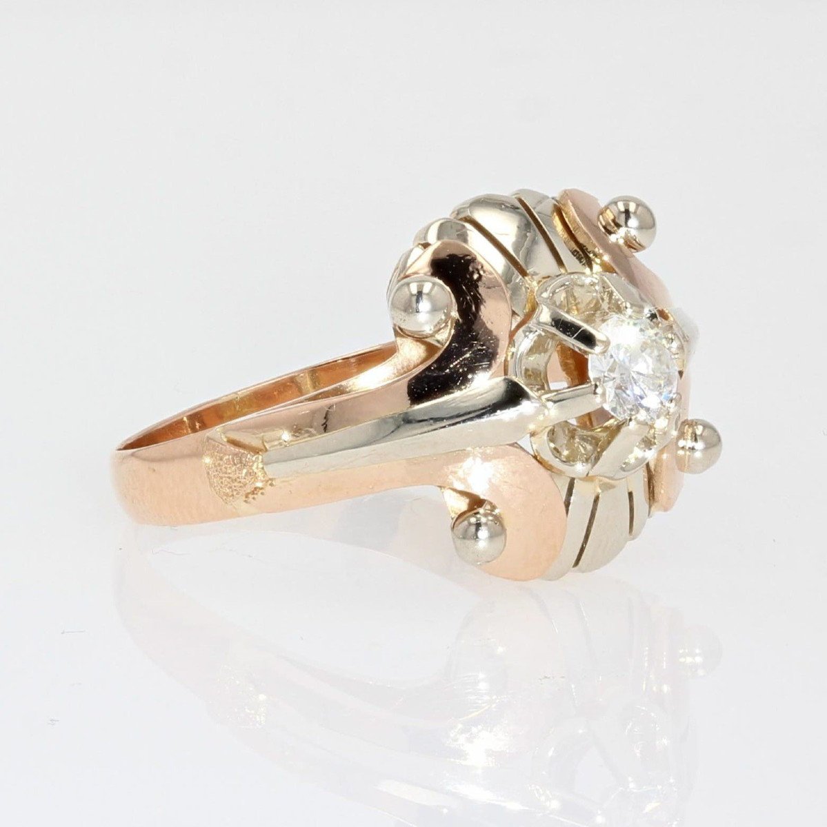 Vintage Ring Rose Gold White Gold Diamond-photo-4