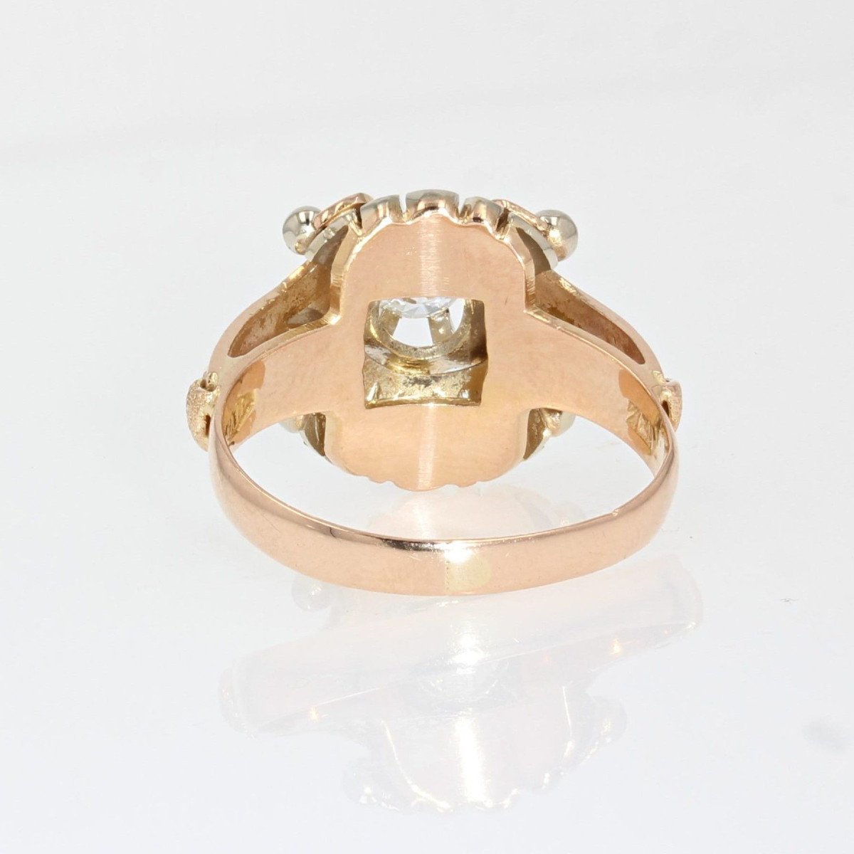 Vintage Ring Rose Gold White Gold Diamond-photo-6