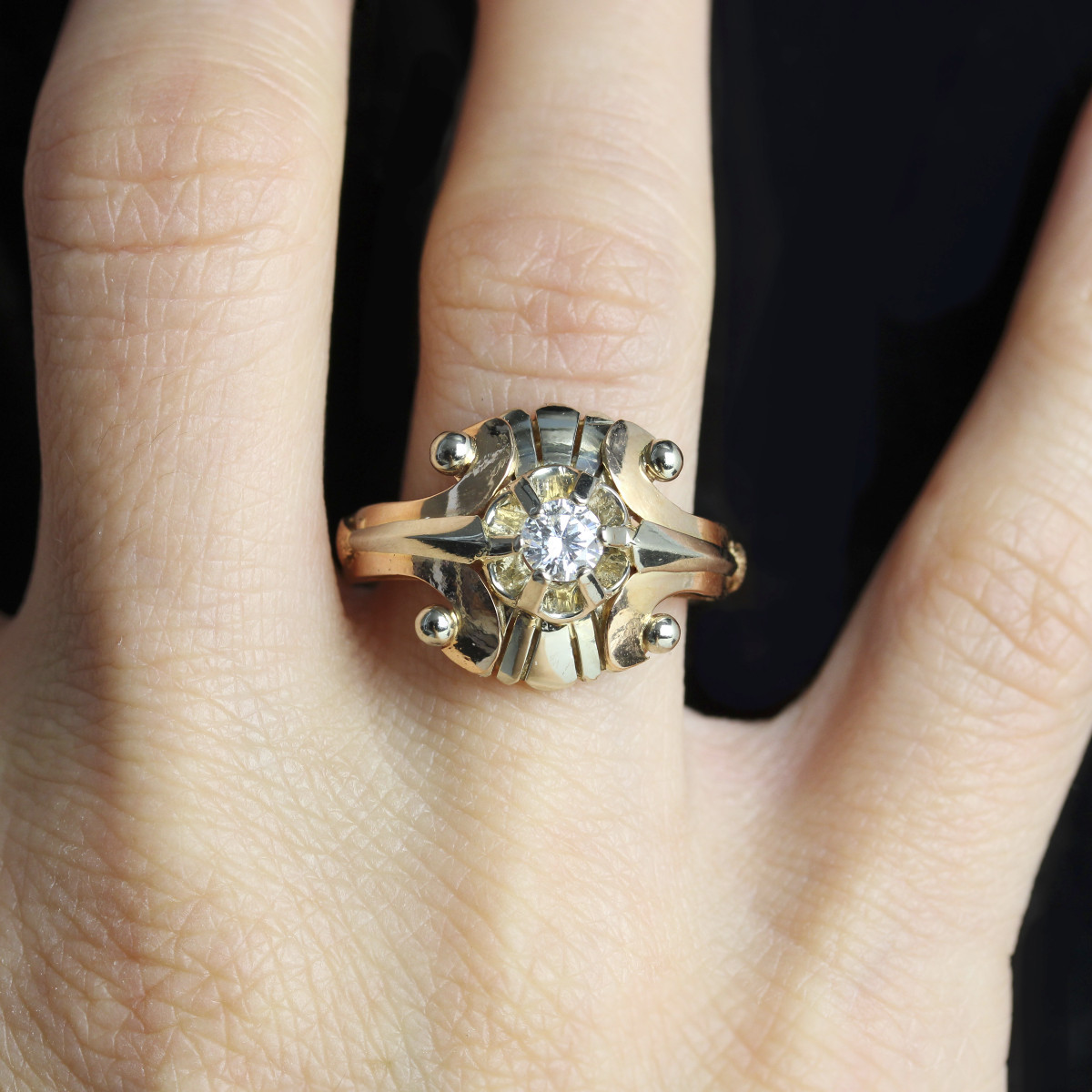 Vintage Ring Rose Gold White Gold Diamond-photo-1