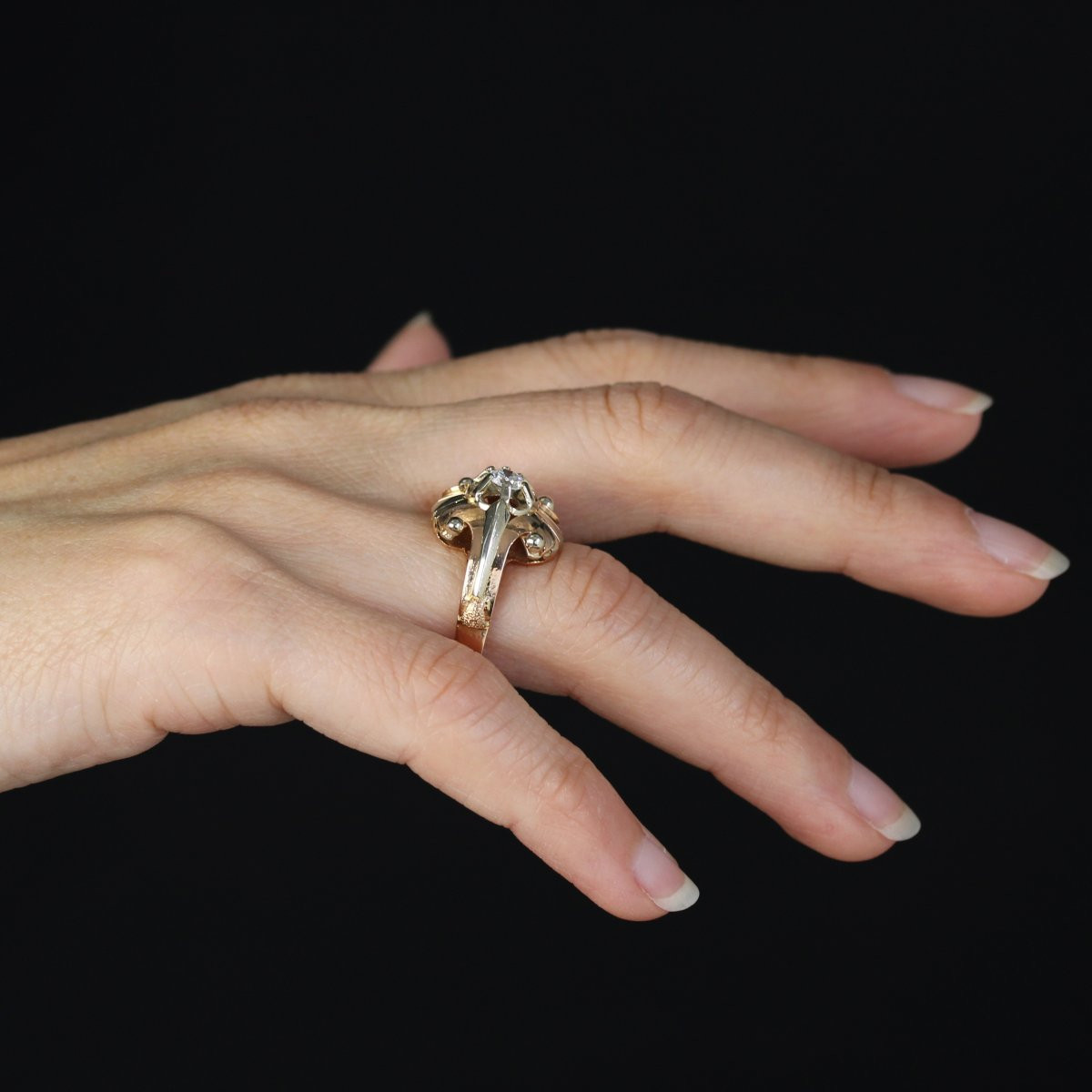 Vintage Ring Rose Gold White Gold Diamond-photo-8