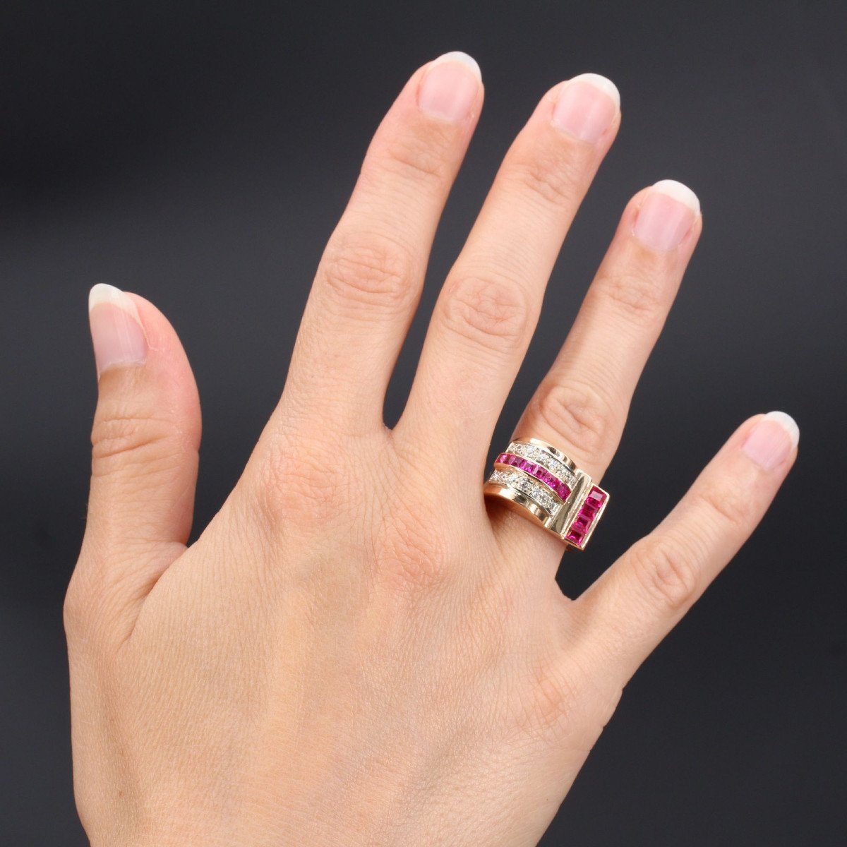 Asymmetric Ruby Diamond Tank Ring-photo-2