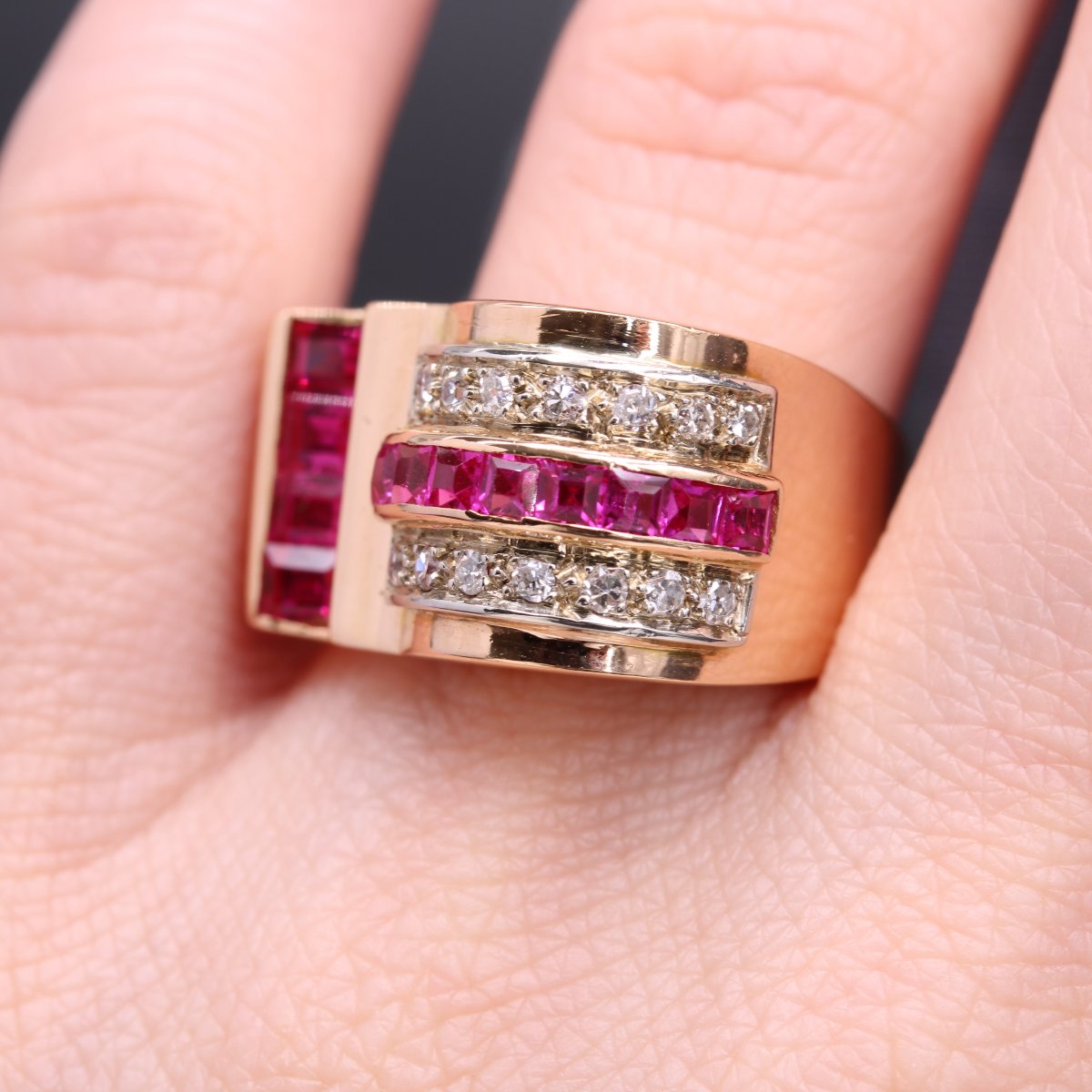 Asymmetric Ruby Diamond Tank Ring-photo-2