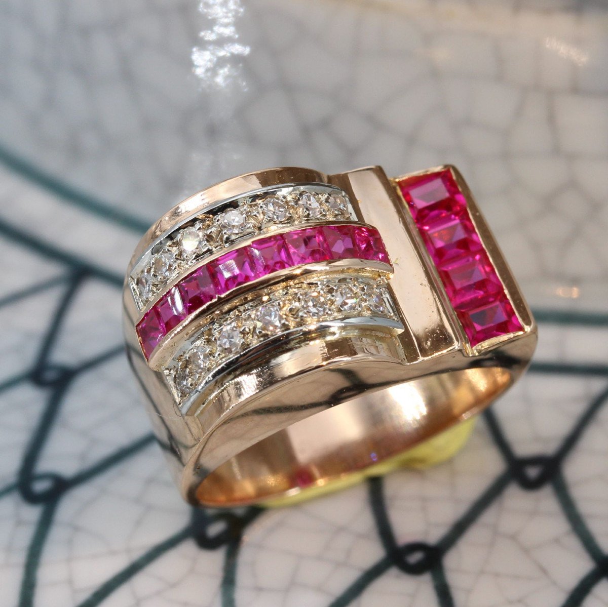 Asymmetric Ruby Diamond Tank Ring-photo-1