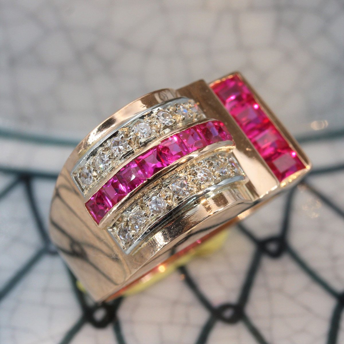 Asymmetric Ruby Diamond Tank Ring-photo-3