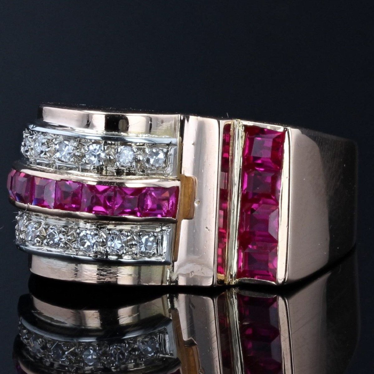 Asymmetric Ruby Diamond Tank Ring-photo-2