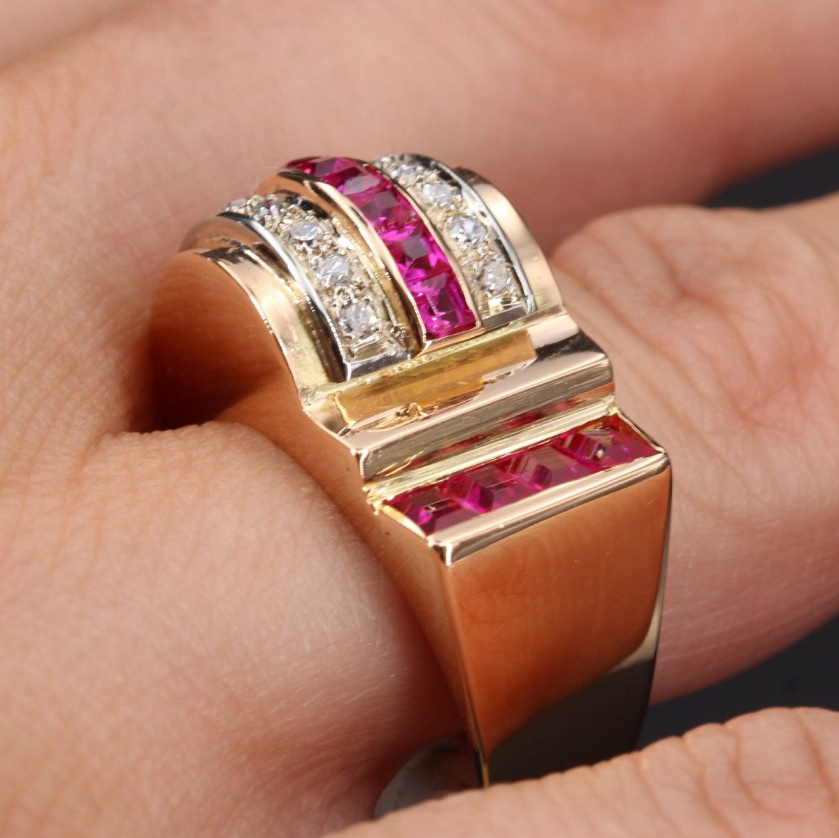 Asymmetric Ruby Diamond Tank Ring-photo-7