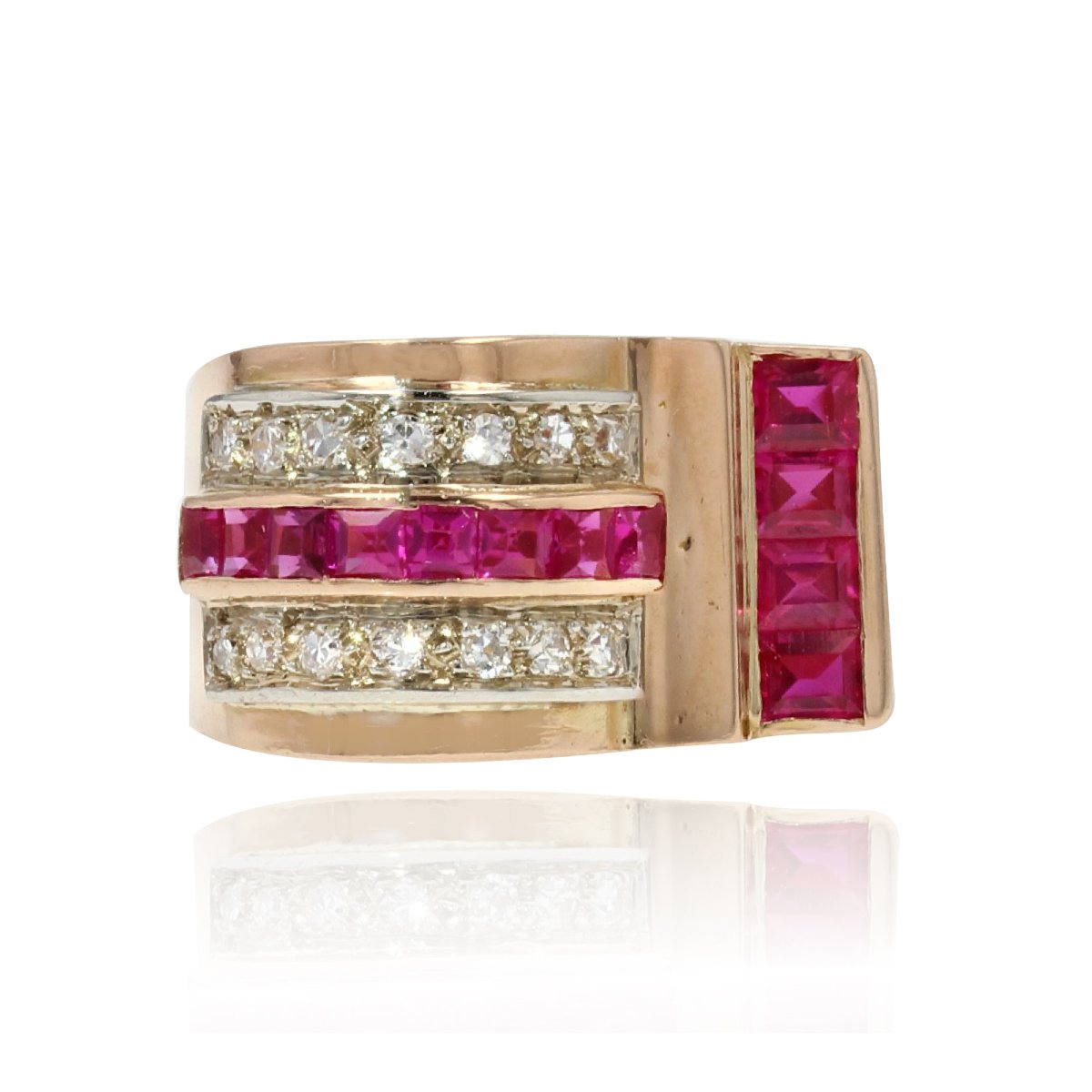 Asymmetric Ruby Diamond Tank Ring